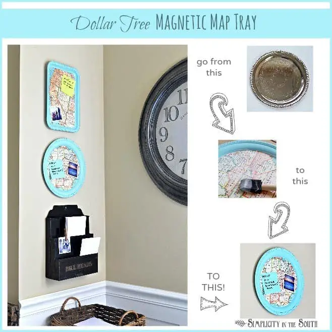 How To Make a DIY Dollar Tree Magnetic Map Memo Board Tray - Home Decor Organization Craft Tutorial