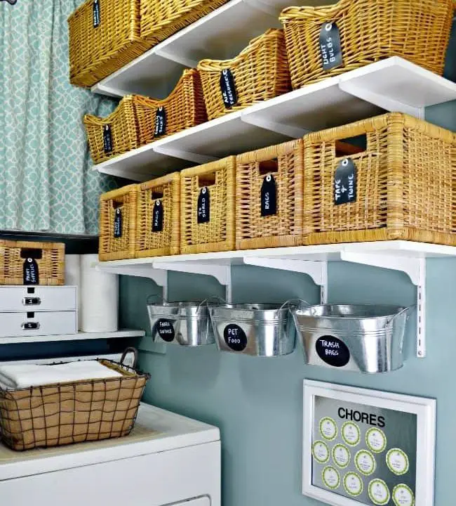 Laundry Room organization with baskets