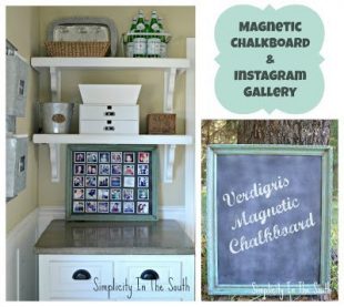 This is a 2-in-one tutorial. First, I show how to make a chalkboard magnetic picture frame with a faux verdigris finish and then I show how to display Instagram pictures on it