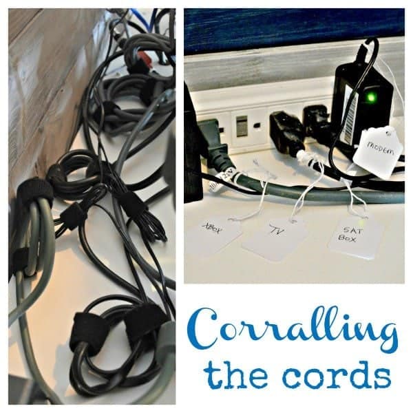 Organized office in a closet. cord management