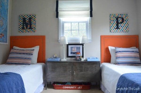 Boys bedroom with monogrammed boards. 