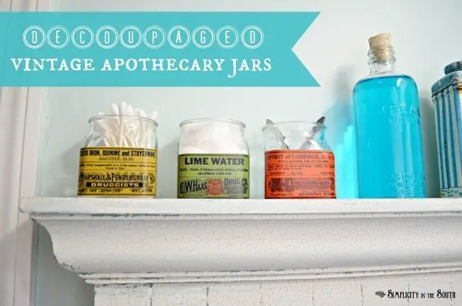 decoupaged vintage apothecary jars