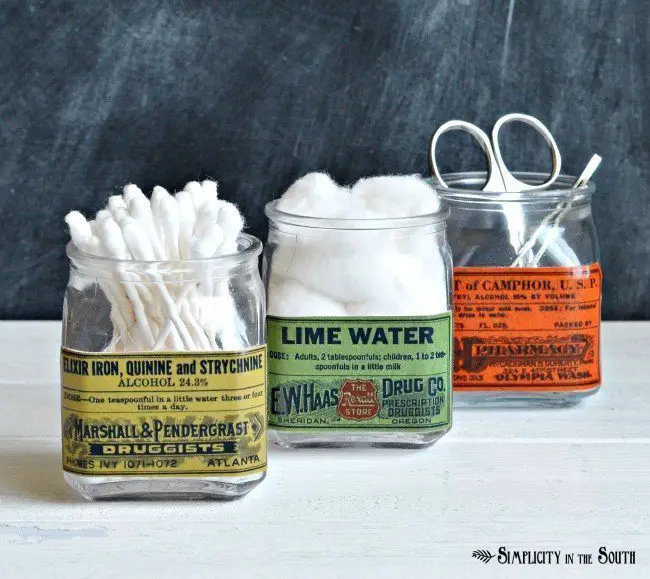 diy decoupaged vintage label jars