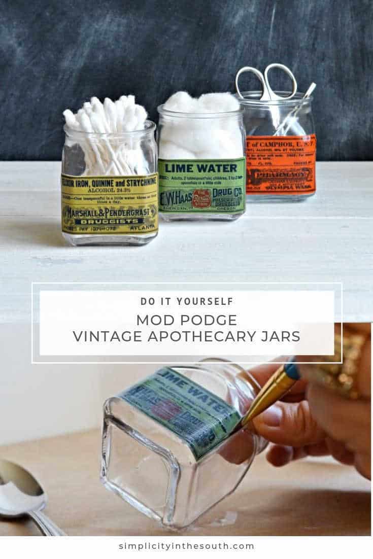 DIY Mod Podge / Decoupaged Vintage Apothecary Glass Jars