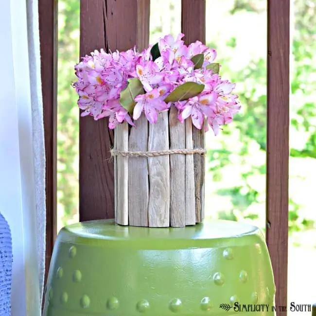 upcycle a glass jar into a driftwood vase