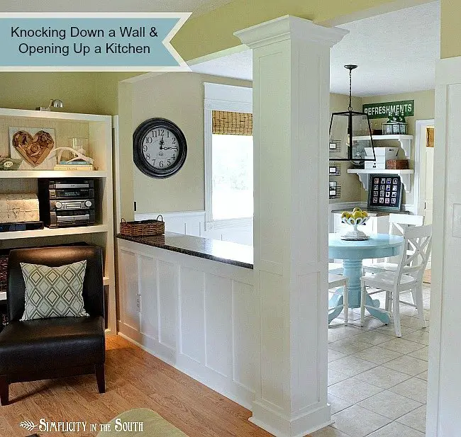 See the dramatic difference you can make by opening up a kitchen to a living room by knocking down a load bearing wall in an outdated 80's ranch home.