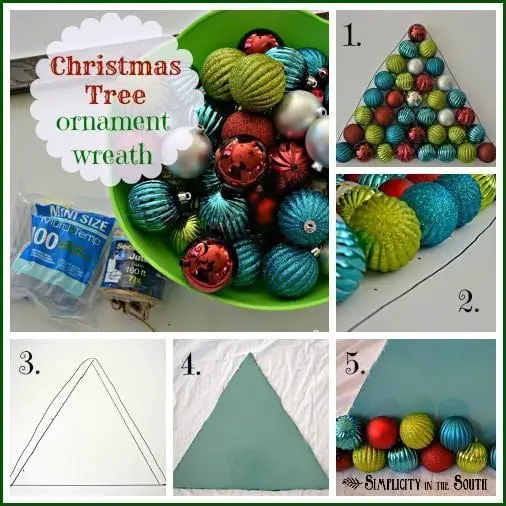 This is an adorable idea! This tutorial shows you how to make a DIY framed Christmas ornament wreath that looks like a Christmas tree!