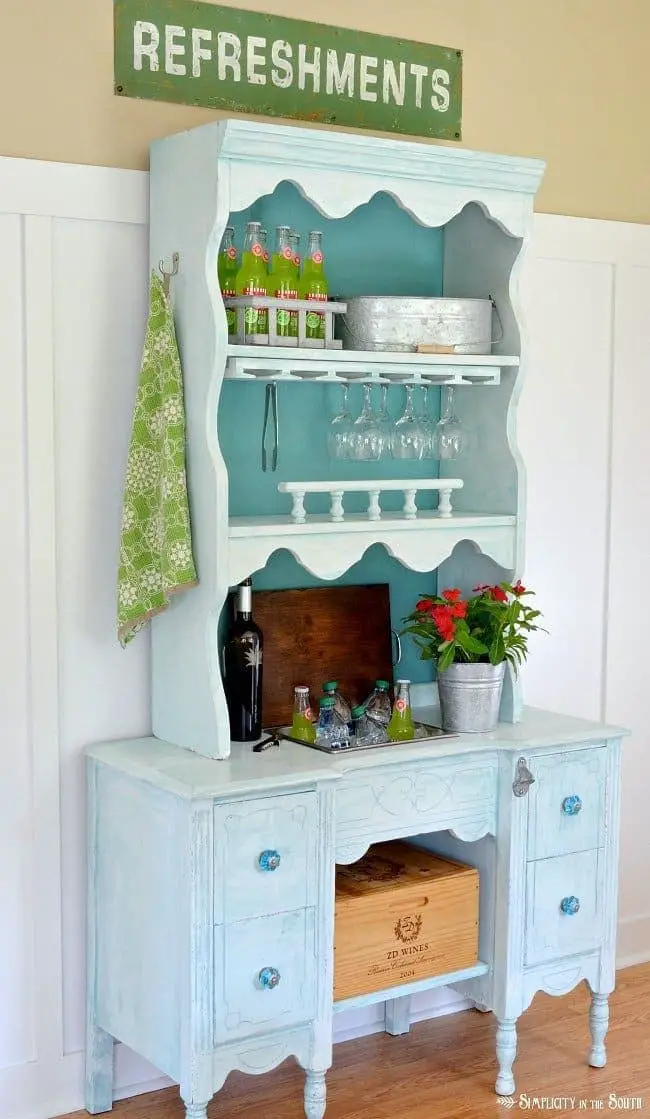 Convert a desk and hutch into a beverage station