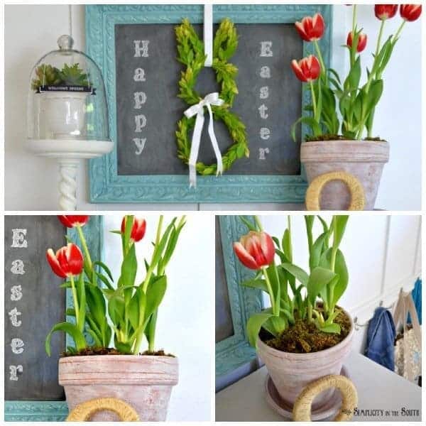 Easter vignette. How to age flower pots.
