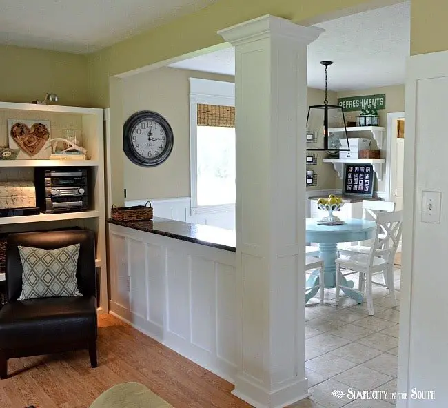 Living room opened up to eat in kitchen: See the dramatic difference you can make by opening up a kitchen to a living room by knocking down a load bearing wall. We gained a new breakfast bar and so much light!