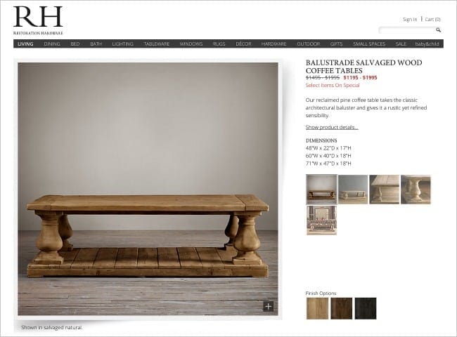 Inspiration picture- RH balustrade salvaged wood coffee table