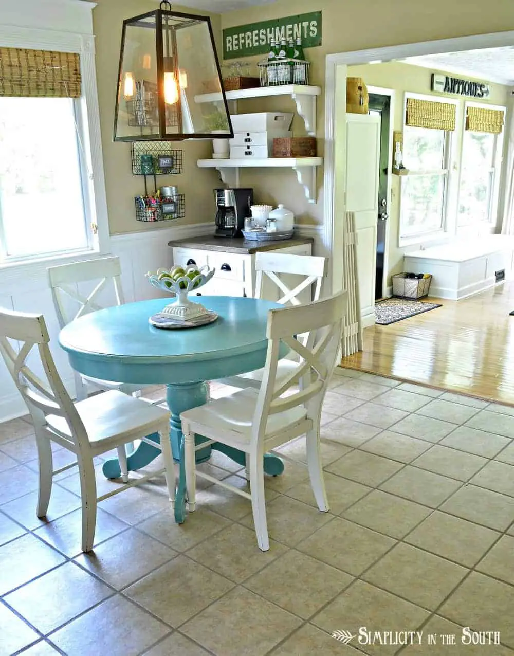 Kitchen table painted with Annie Sloan Chalk Paint in Provence Blue