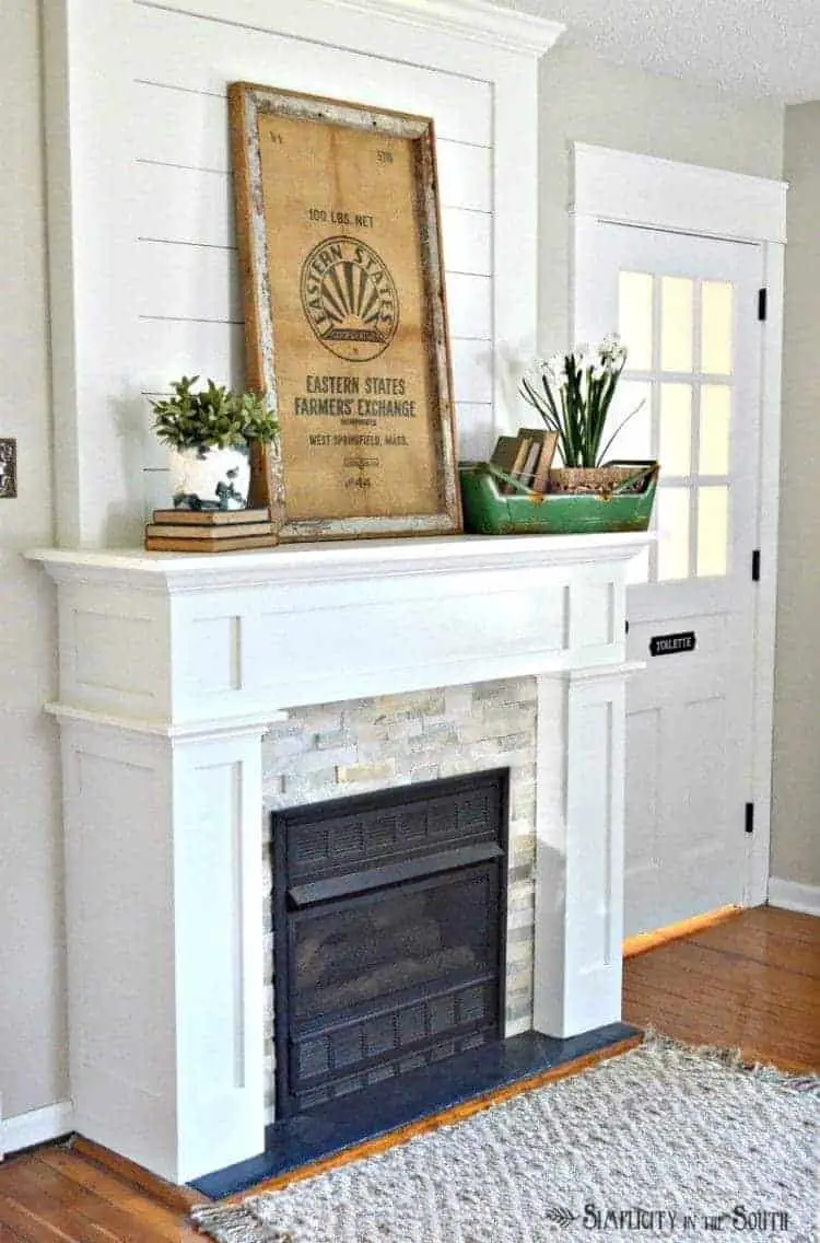 Simplicity in the South Spring home tour- fireplace mantel decorated for spring