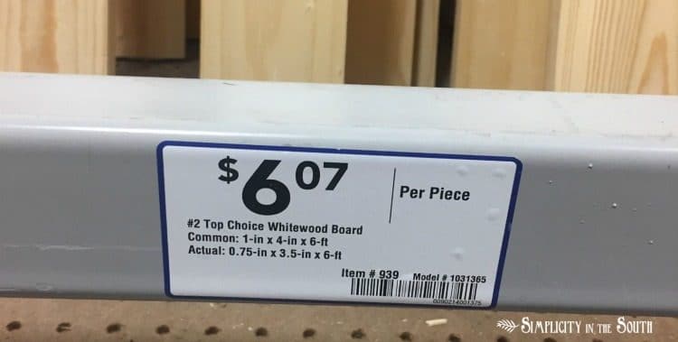 Whitewood board found at Lowes