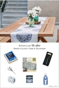 DIY no-sew drop cloth mandala stenciled table runner