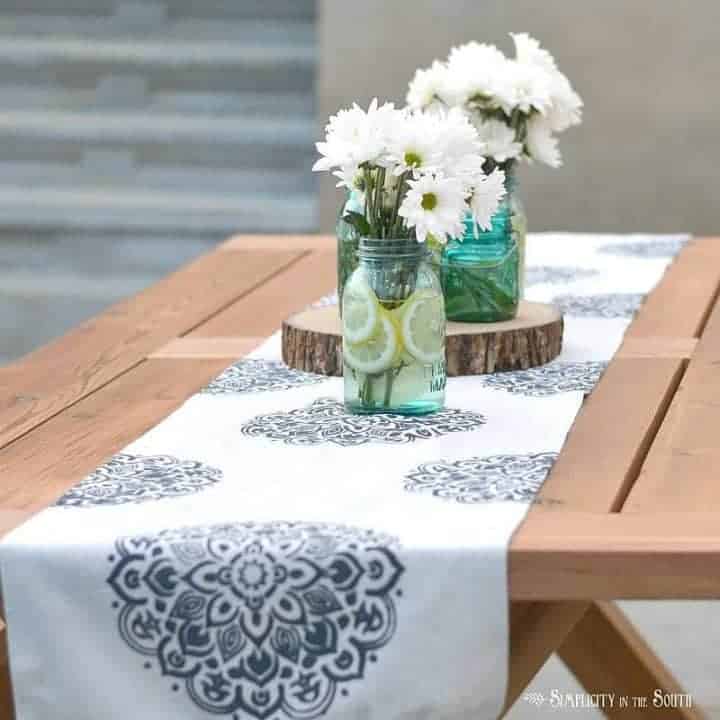 Stenciled No Sew Drop Cloth Table Runner