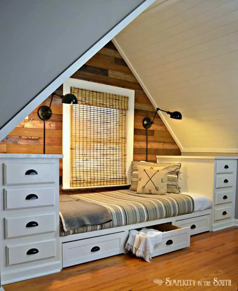 Build this cozy built in bed with stock kitchen cabinets. Add trundle drawers for more storage