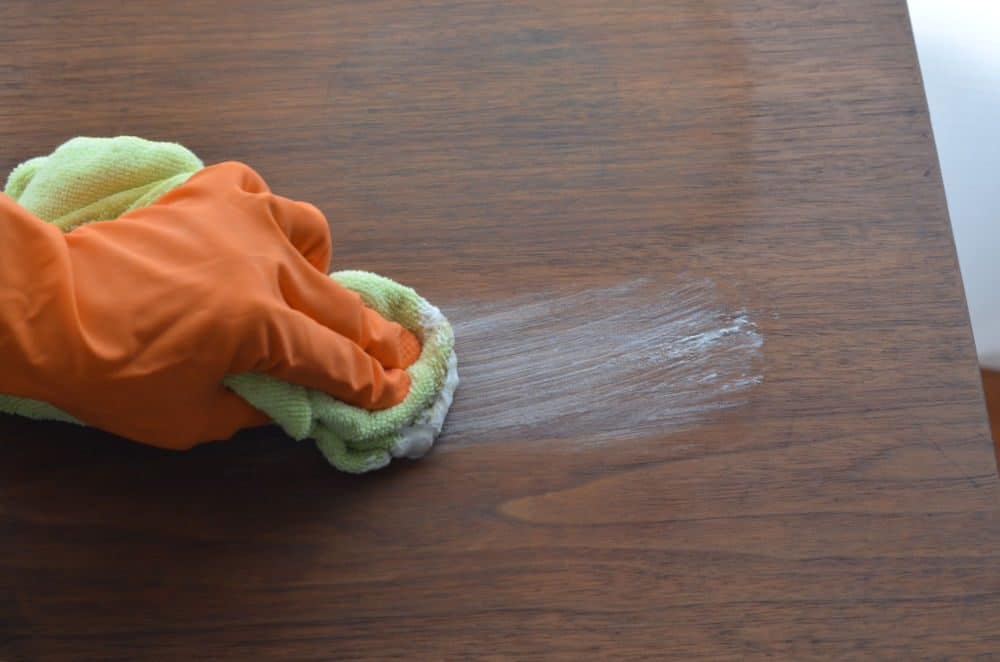 how to use Bar Keeper Friend to remove dark water stains from wood table top