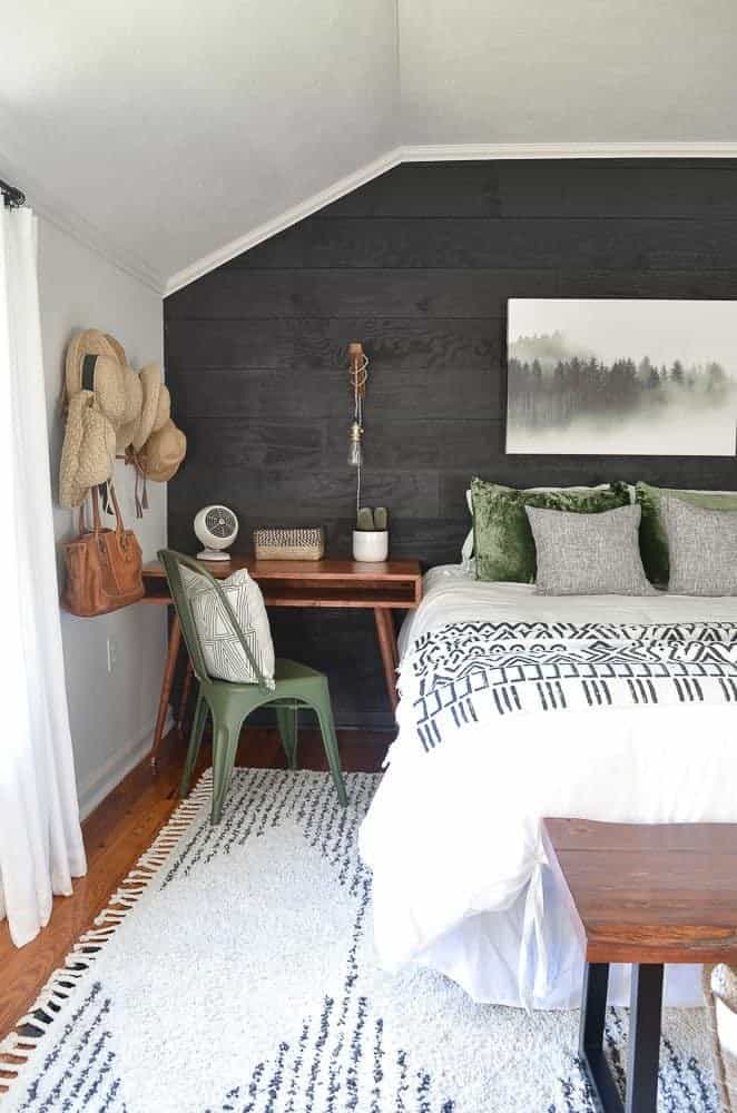 green black and white guest bedroom makeover