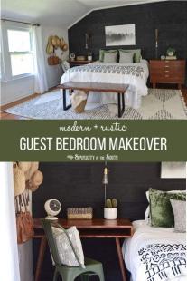 black white and green guest room makeover