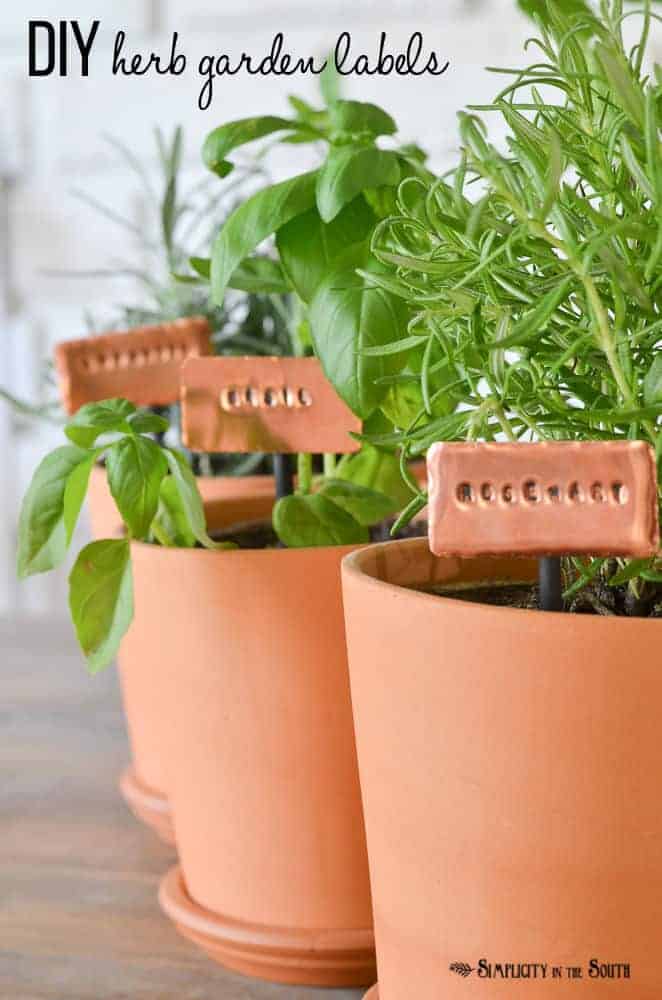 make your own stamped copper herb garden markers