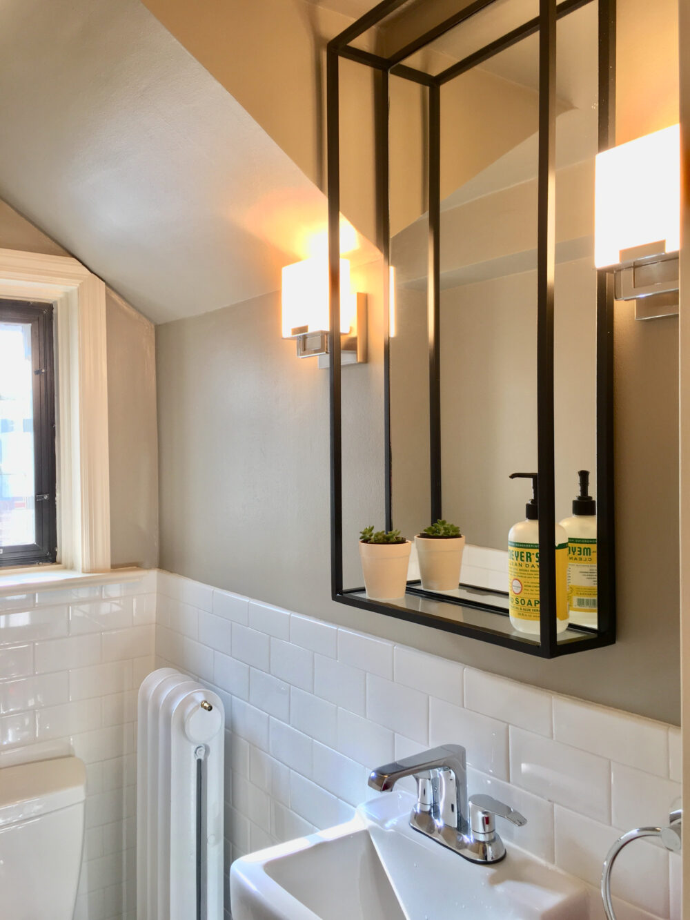 New Industrial Black Metal Square Frame Home Bathroom Shaving Vanity Wall Mirror 