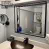Custom 30" W x 28" H shelf mirror with a patina finish