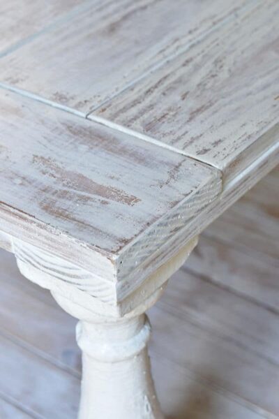 Distressed coffee table painted with MMS milk paint
