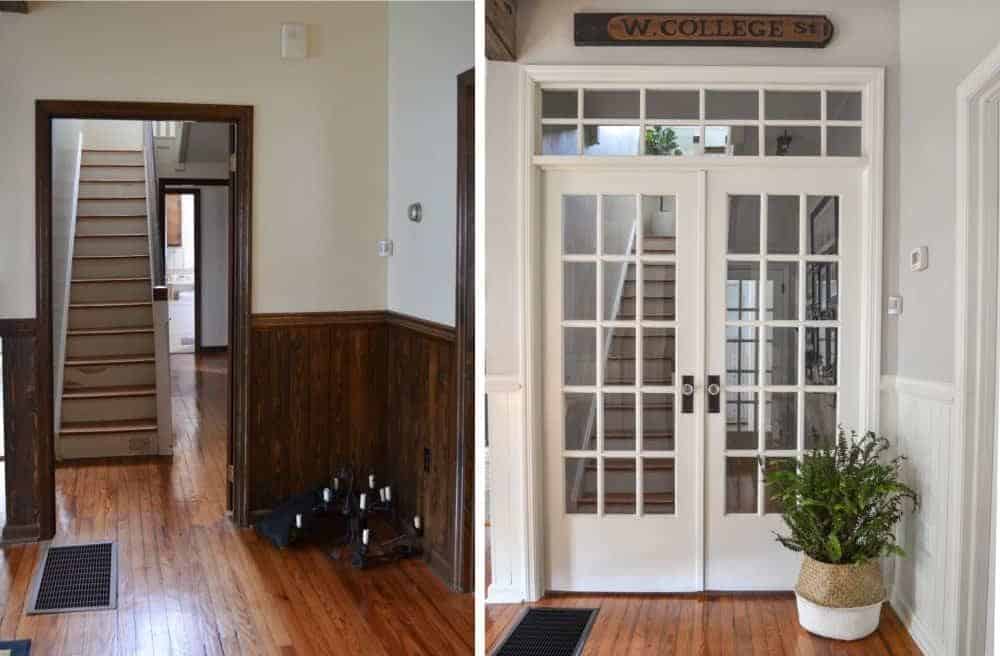 before and after french doors and transom window