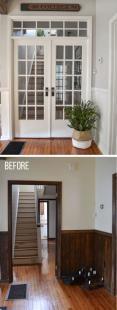 before and after installing french doors with a transom window