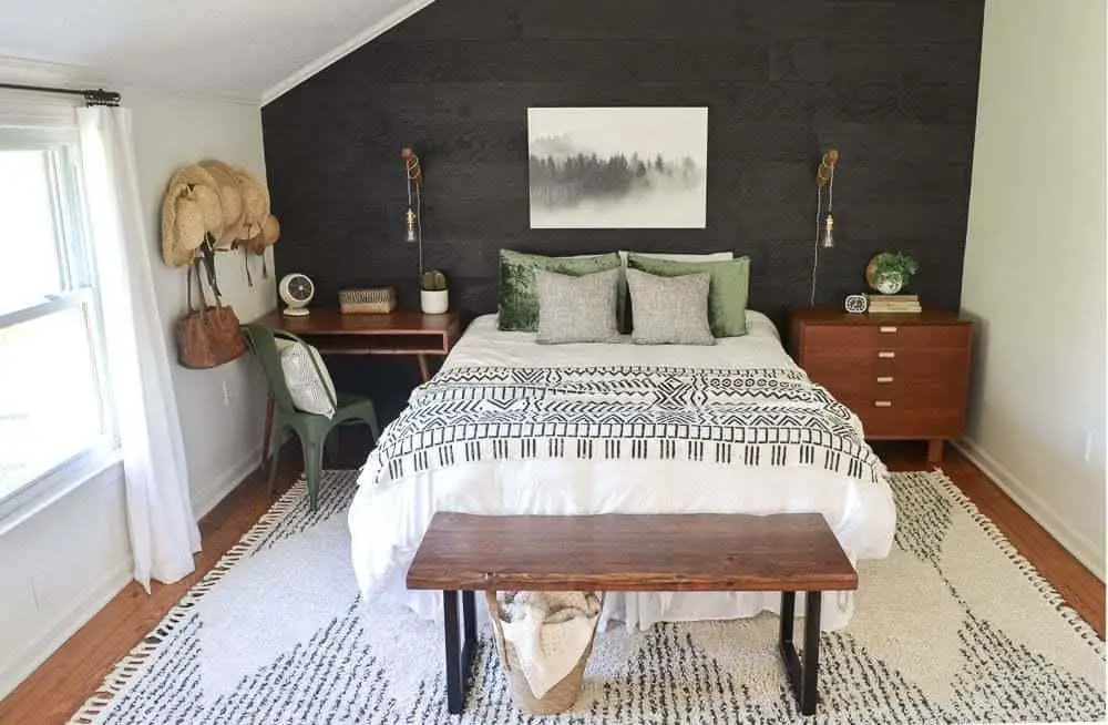 cozy minimalist black shiplap guest bedroom reveal