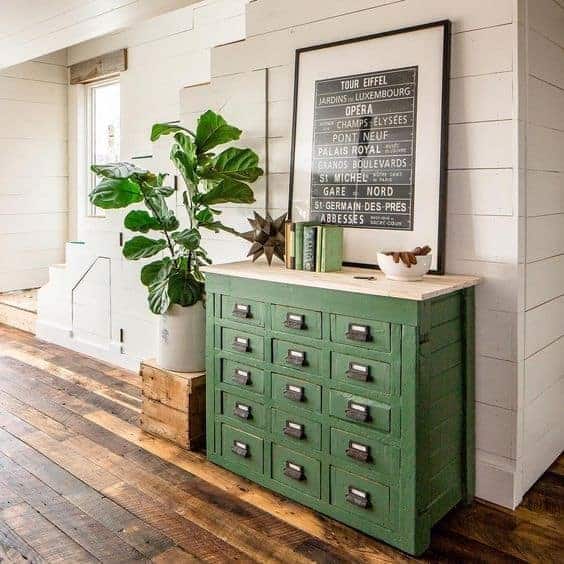 green cabinet and rustic floors by olliepop_design