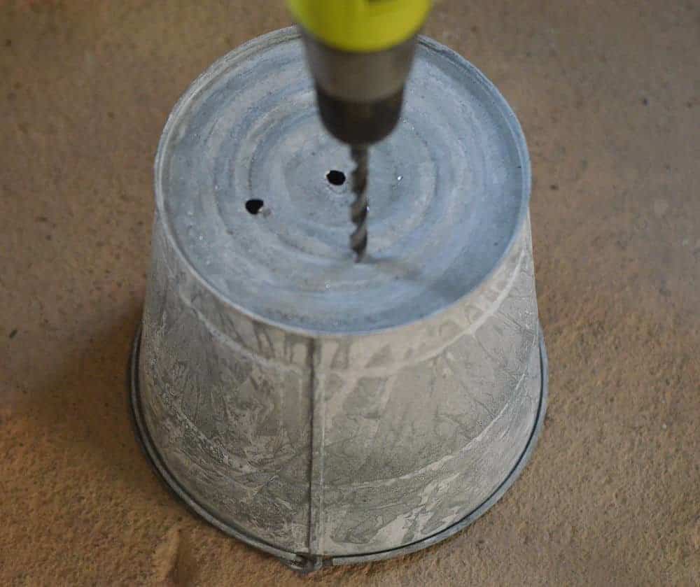 how to make a galvanized bucket hanging planter-drill holes